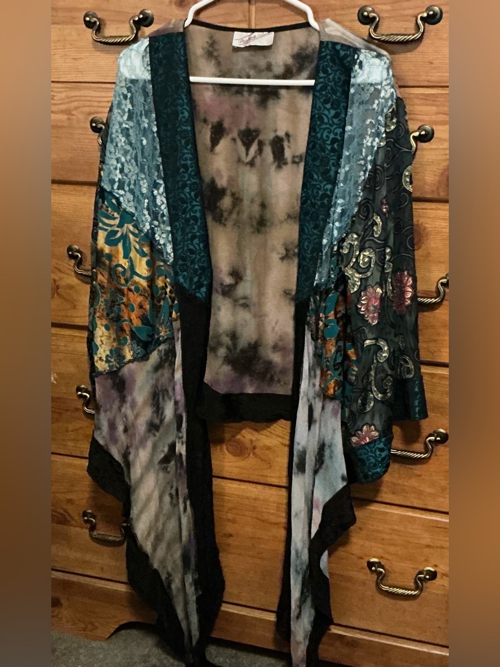 Mixed-Print Open-Front Women's Cardigan Sweater - Teal Multicolor